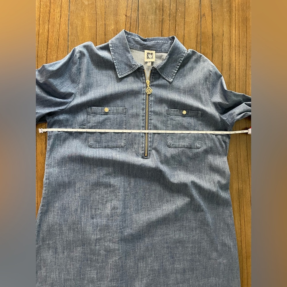 Anne Klein Denim 3/4 Sleeves Zip-Up Dress - Picture 6 of 10
